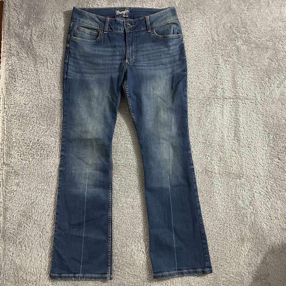 Wrangler Jeans Women Size 11x32 Bootcut Dark Wash Blue Denim Stretch Embroidered